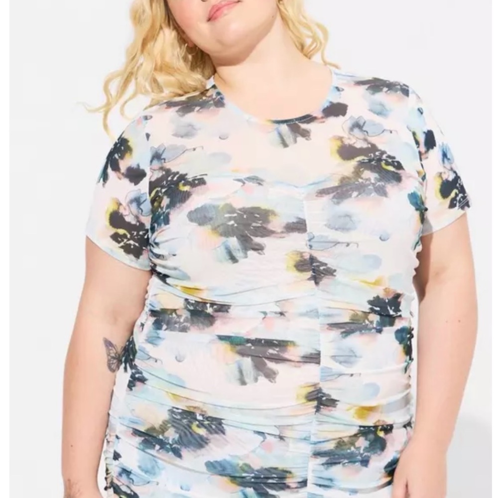 Torrid Blue Ruched Short Sleeve T-Shirt - Picture 2 of 8
